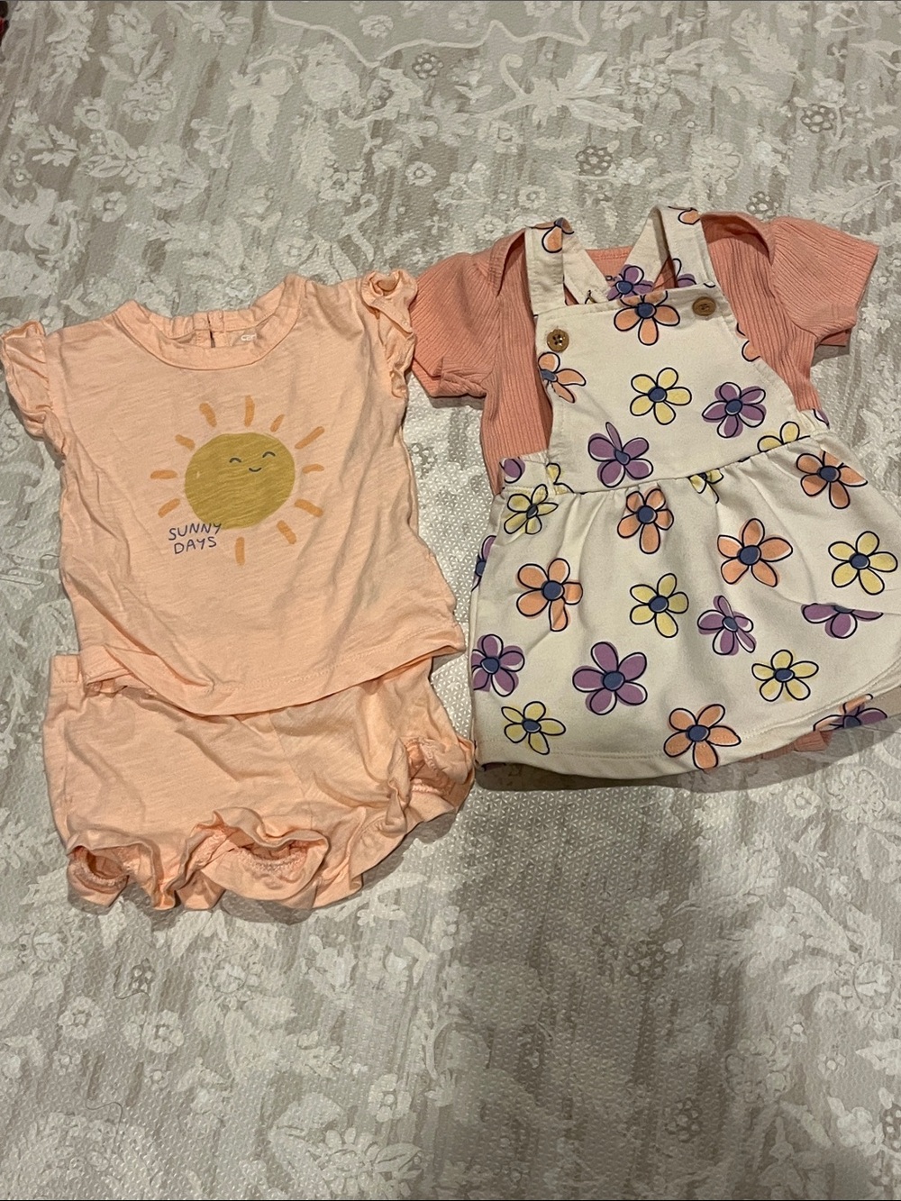 Carter's Peach Short Sleeve Tee with Sunny Sun Graphic & Pekkle Jumper